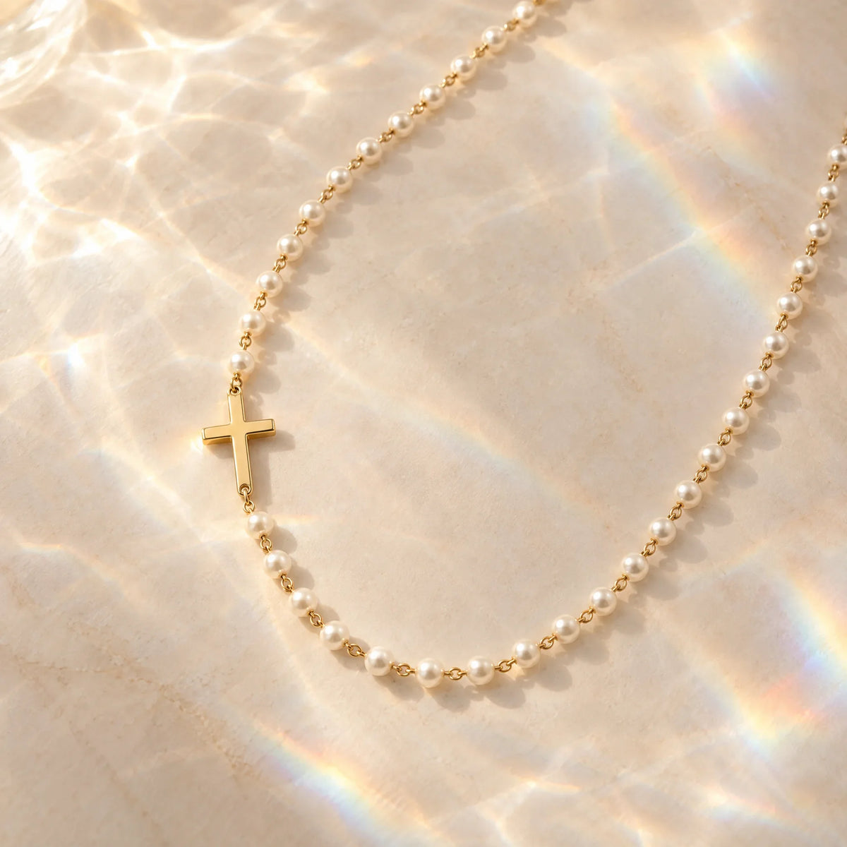 Grace Pearl Cross Necklace — cross motif and pearl-style bead detail