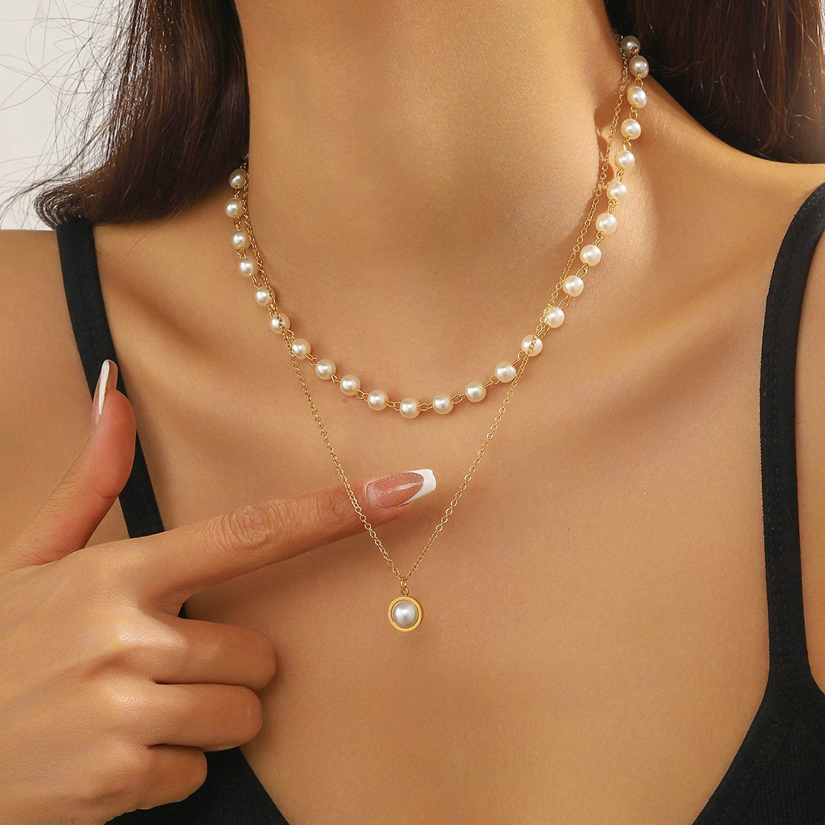 ASHLEY HARRIS — Pearl-Style Bead & Pendant Necklace Duo — product image 1